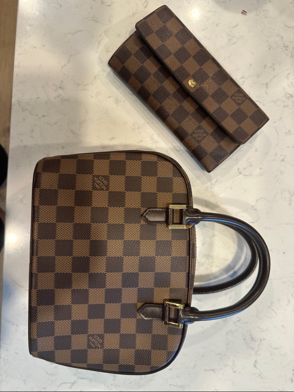 Louis Vuitton Brown Damier Ebene Canvas Satchel with Matching Wallet